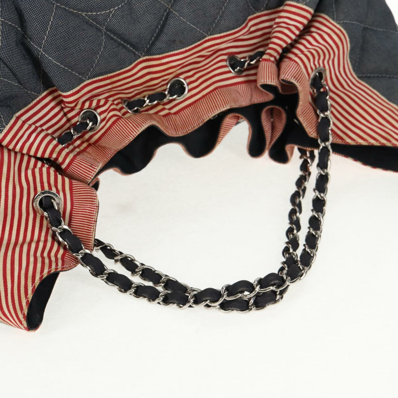 【日本直送】香奈兒鏈條手提包 牛仔藍 銀色 CC 標誌 Auth 142514V-13