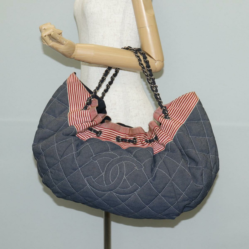 【日本直送】香奈兒鏈條手提包 牛仔藍 銀色 CC 標誌 Auth 142514V-26