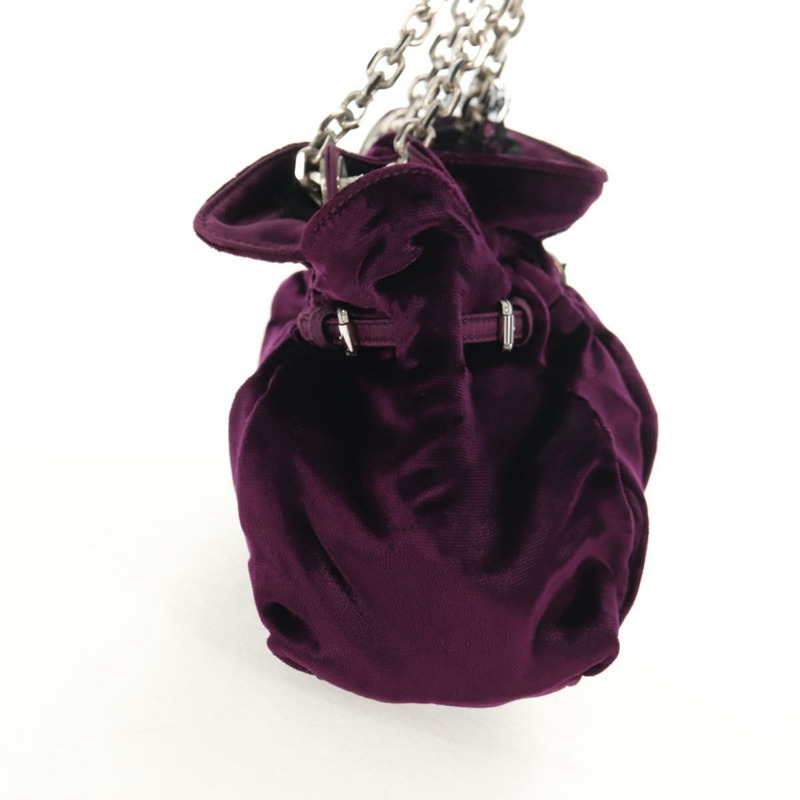 【日本直送】Christian Dior 紫色銀色天鵝絨鏈條手提包，正品 141147V-3