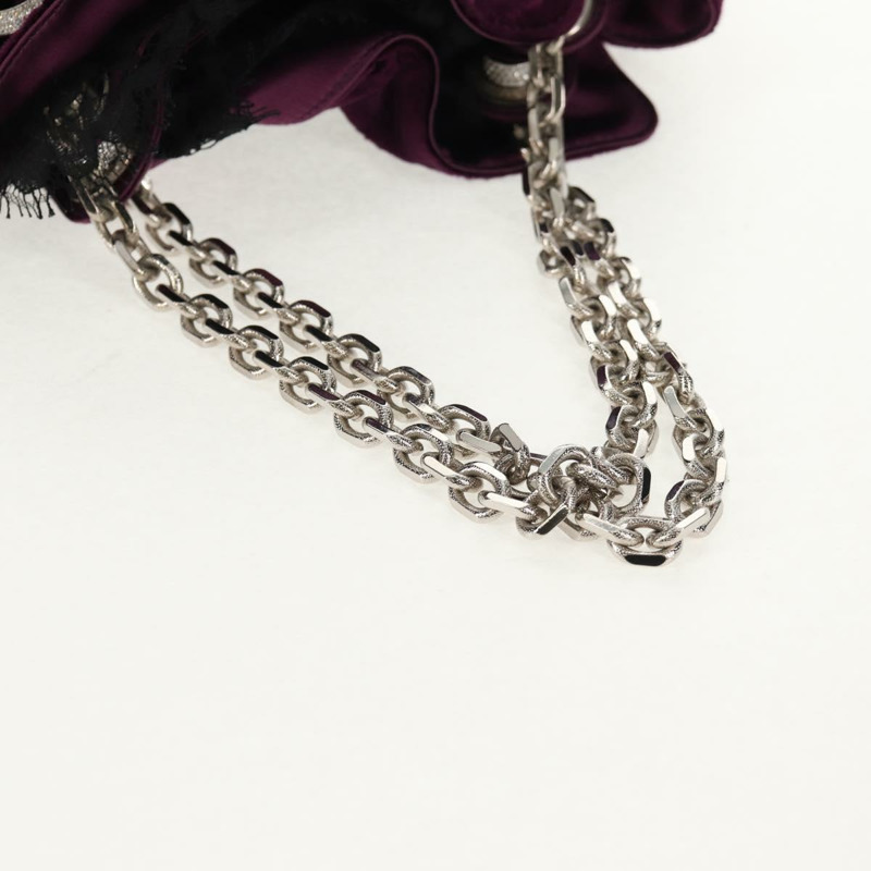 【日本直送】Christian Dior 紫色銀色天鵝絨鏈條手提包，正品 141147V-6