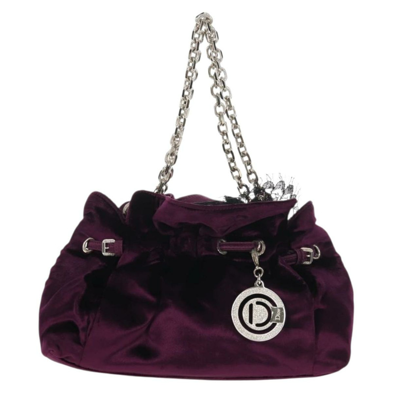 【日本直送】Christian Dior 紫色銀色天鵝絨鏈條手提包，正品 141147V-12