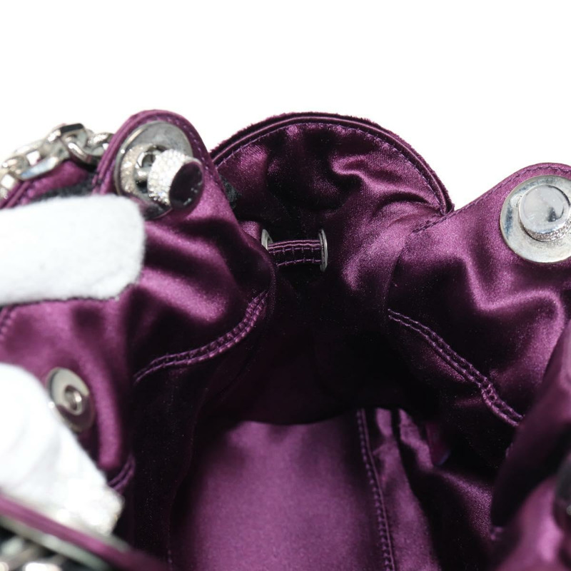【日本直送】Christian Dior 紫色銀色天鵝絨鏈條手提包，正品 141147V-18