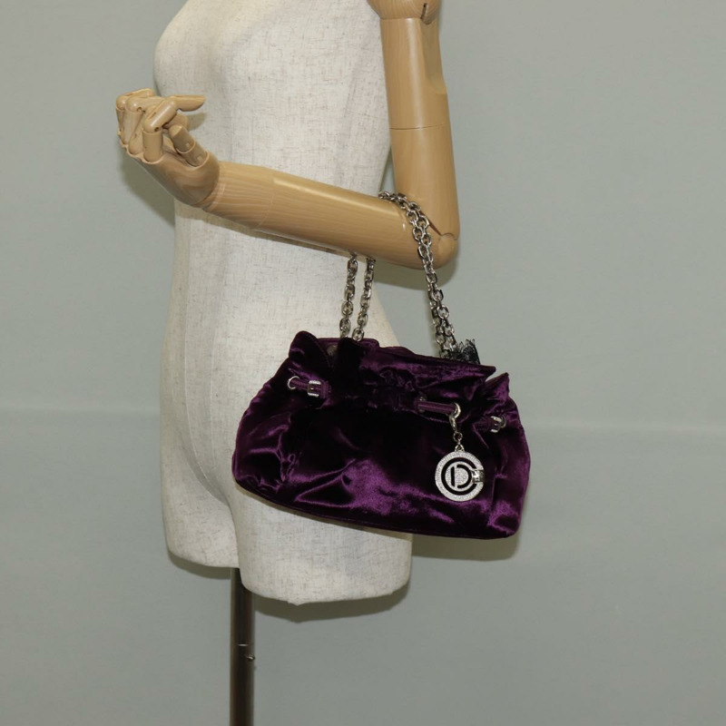 【日本直送】Christian Dior 紫色銀色天鵝絨鏈條手提包，正品 141147V-20