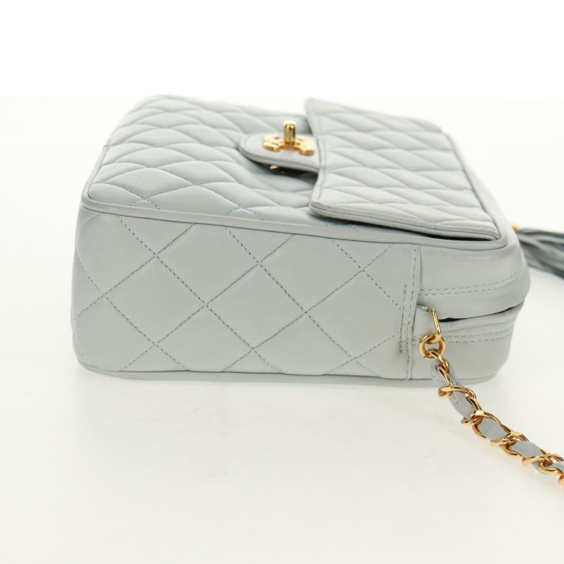 【日本直送】香奈兒 (CHANEL) 絎縫鏈條單肩包，羊皮材質，淺藍色，金色雙C標誌，貨號 140125V-3