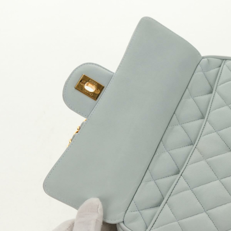 【日本直送】香奈兒 (CHANEL) 絎縫鏈條單肩包，羊皮材質，淺藍色，金色雙C標誌，貨號 140125V-7