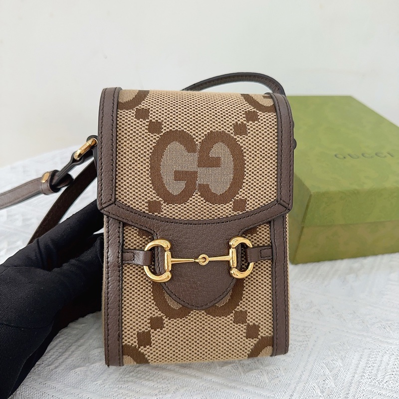 Gucci 古馳 老花馬銜扣1955手機斜挎包 尺寸11*17 無附件 成色不錯。-10