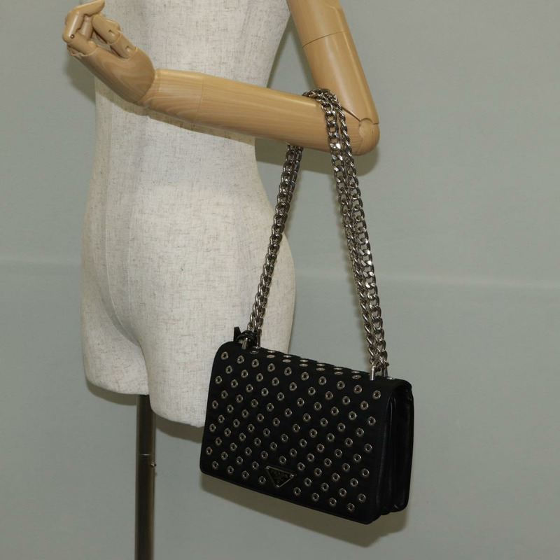 【日本直送】PRADA 尼龍鏈單肩包 黑色 銀色 1BD009 正品 145246M-27