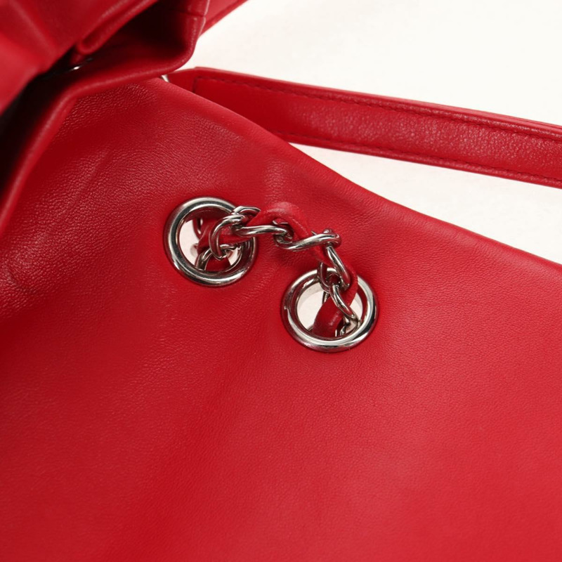 【日本直送】香奈兒 (CHANEL) 絎縫羊皮雙肩包，紅色銀色雙C標誌，貨號 145253M-22