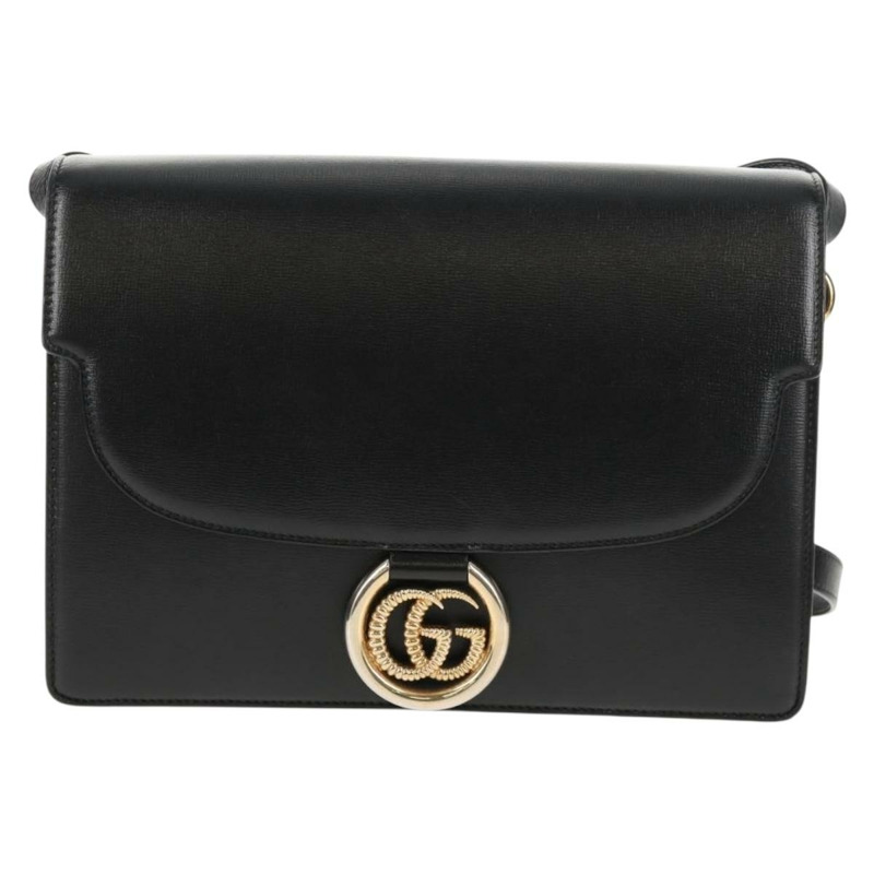 【日本直送】GUCCI GG Logo 單肩包 皮革 黑色 金色 589471 正品 144672M-12