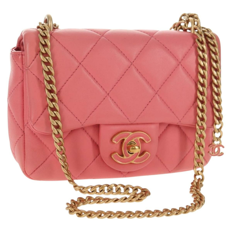 【日本直送】香奈兒 (CHANEL) 迷你絎縫 17 單翻蓋鏈條羊皮粉紅 AS3114 CC Auth 144652M-0
