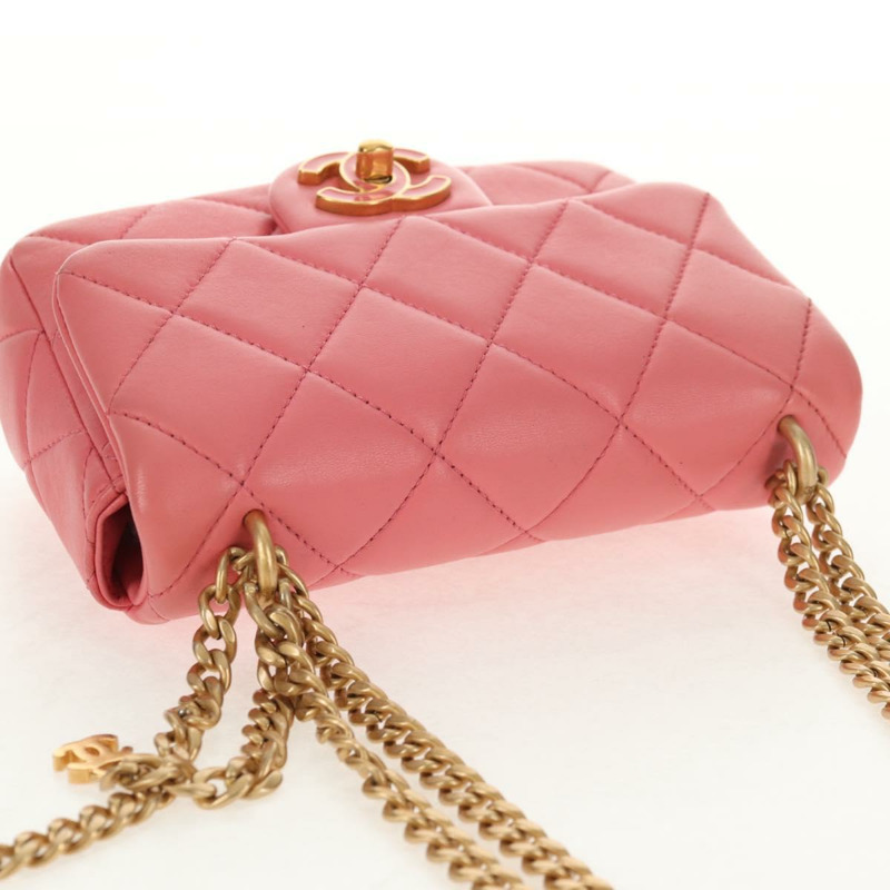 【日本直送】香奈兒 (CHANEL) 迷你絎縫 17 單翻蓋鏈條羊皮粉紅 AS3114 CC Auth 144652M-5