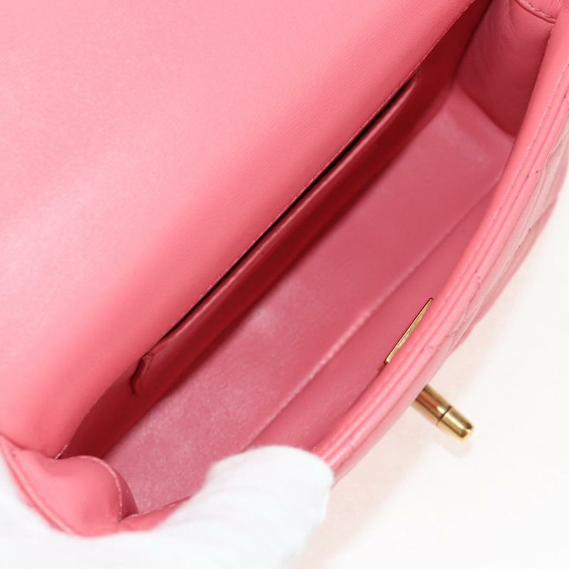 【日本直送】香奈兒 (CHANEL) 迷你絎縫 17 單翻蓋鏈條羊皮粉紅 AS3114 CC Auth 144652M-9