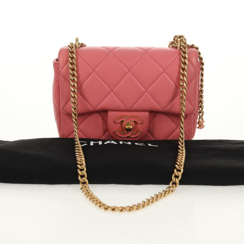 【日本直送】香奈兒 (CHANEL) 迷你絎縫 17 單翻蓋鏈條羊皮粉紅 AS3114 CC Auth 144652M-11