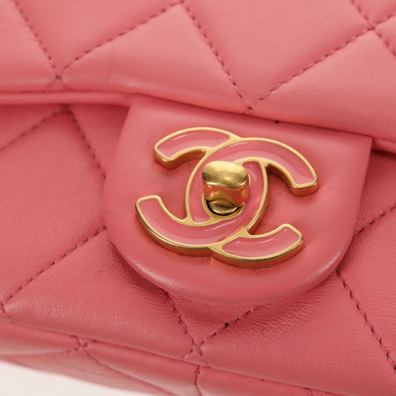 【日本直送】香奈兒 (CHANEL) 迷你絎縫 17 單翻蓋鏈條羊皮粉紅 AS3114 CC Auth 144652M-19