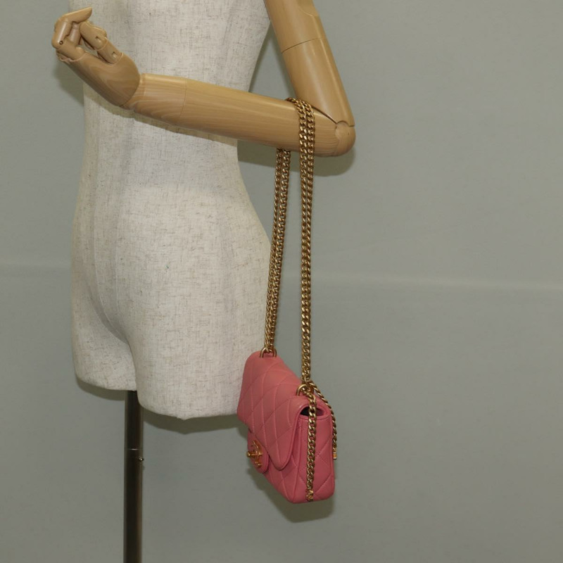 【日本直送】香奈兒 (CHANEL) 迷你絎縫 17 單翻蓋鏈條羊皮粉紅 AS3114 CC Auth 144652M-25