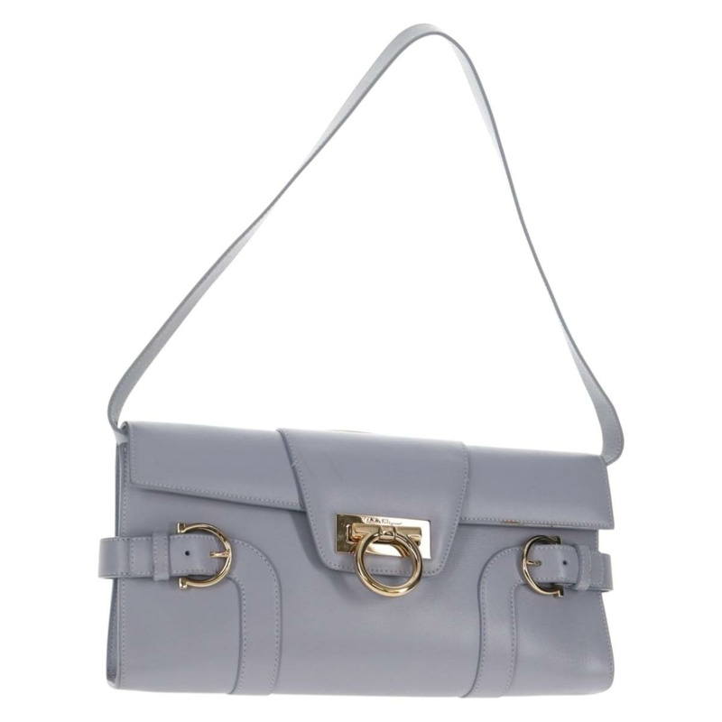 【日本直送】Salvatore Ferragamo Gancini 紫色金色皮革肩背包，正品編號 145499V-0