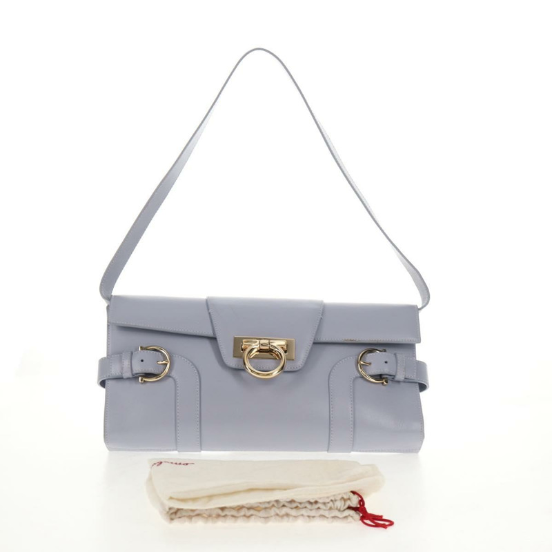 【日本直送】Salvatore Ferragamo Gancini 紫色金色皮革肩背包，正品編號 145499V-11