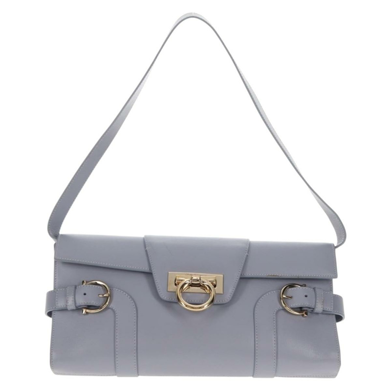 【日本直送】Salvatore Ferragamo Gancini 紫色金色皮革肩背包，正品編號 145499V-12