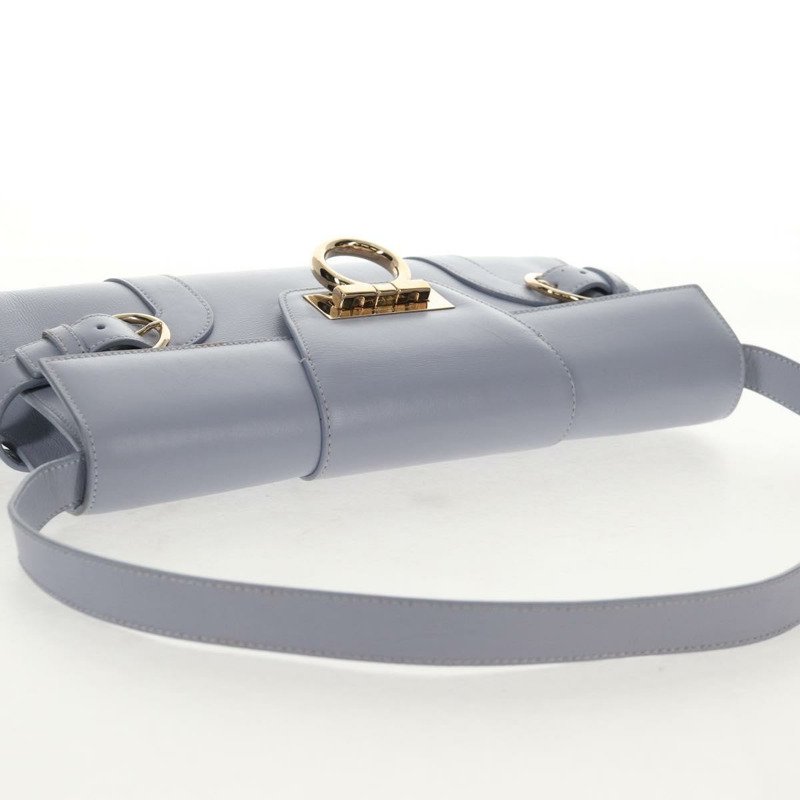 【日本直送】Salvatore Ferragamo Gancini 紫色金色皮革肩背包，正品編號 145499V-13