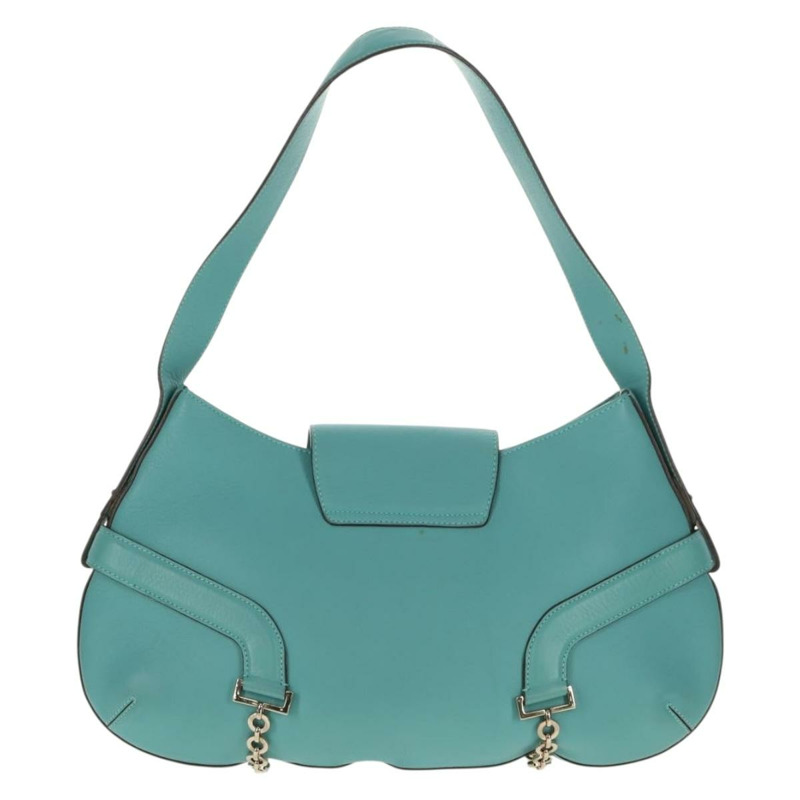 【日本直送】Salvatore Ferragamo Gancini 手提包，皮革材質，綠松石藍金色，正品，貨號 145501V-1