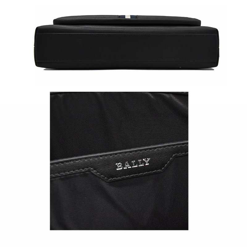 【門市全新現貨】BALLY HAIES 皮革黑白織帶拉鍊手提包公事包斜背包筆電包(附原廠防塵袋)-2