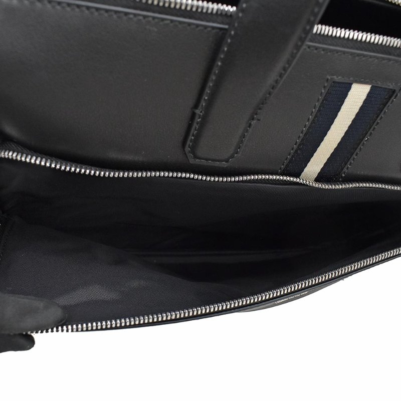【門市全新現貨】BALLY HAIES 皮革黑白織帶拉鍊手提包公事包斜背包筆電包(附原廠防塵袋)-4