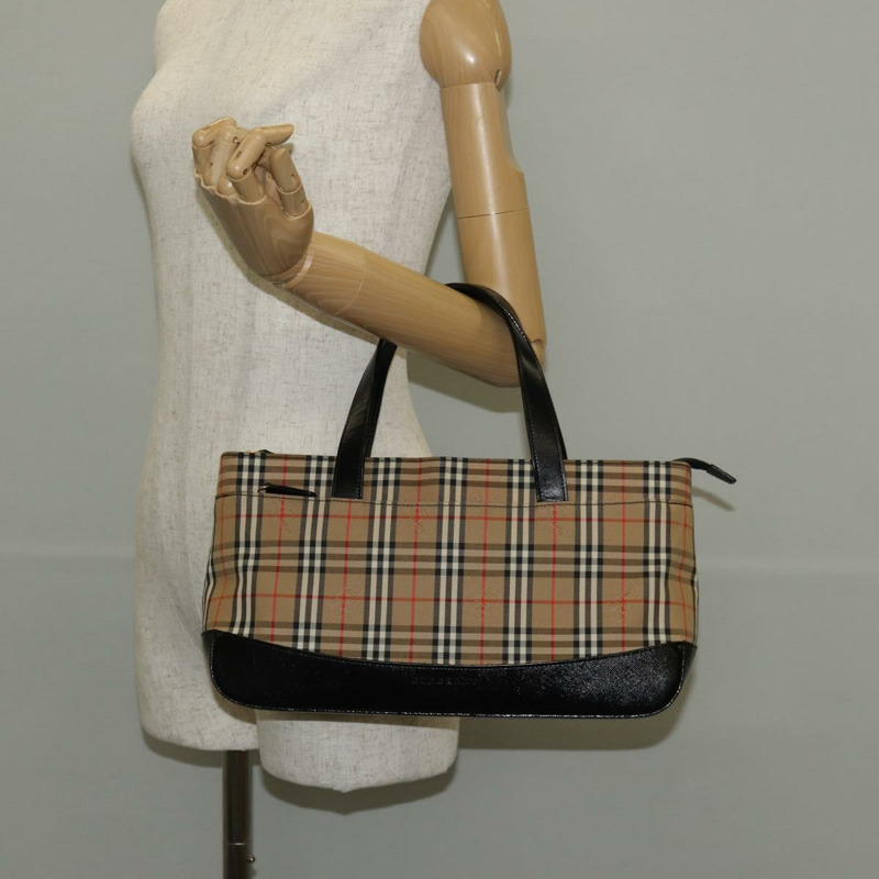 【日本直送】BURBERRY Nova 格紋手提包 帆布 米色 金色 正品 am9352V-22