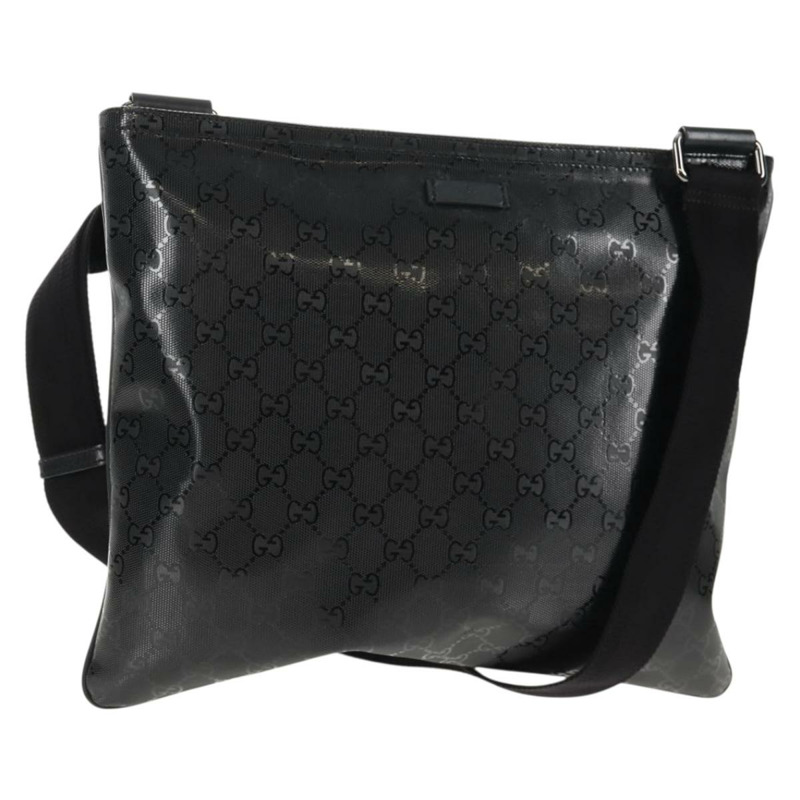 【日本直送】GUCCI GG 經典款單肩包 PVC材質 黑銀 201446 Auth am9344V-0