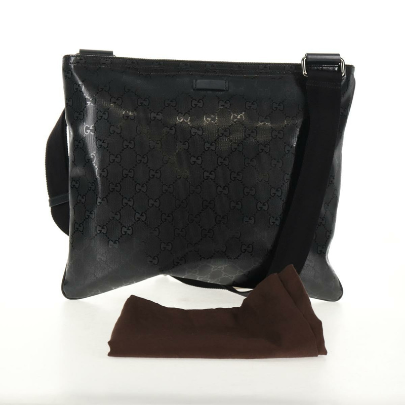 【日本直送】GUCCI GG 經典款單肩包 PVC材質 黑銀 201446 Auth am9344V-11