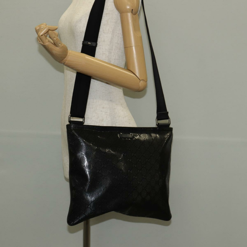 【日本直送】GUCCI GG 經典款單肩包 PVC材質 黑銀 201446 Auth am9344V-25