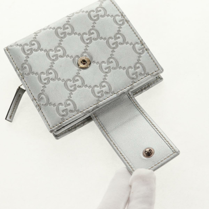 【日本直送】GUCCI GG帆布 Abbey Guccissima雙折皮夾 皮革 銀色 154205 正品 am9314V-7