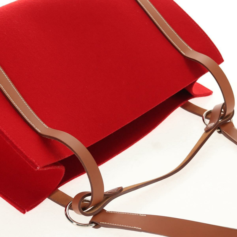 【日本直送】愛馬仕 Cabaricol 毛氈肩包 紅色 銀色 正品 bs29978V-5