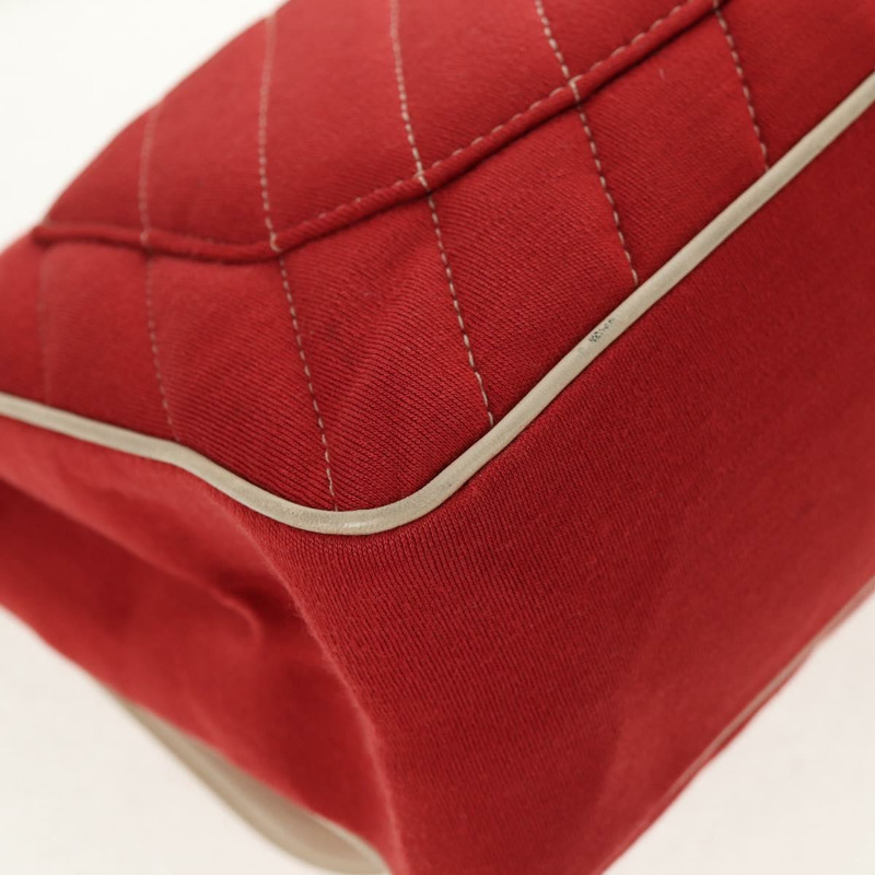 【日本直送】香奈兒 V 字縫線翻蓋鏈條單肩包 棉質 紅色 銀色 CC 標誌 正品 bs29952V-16