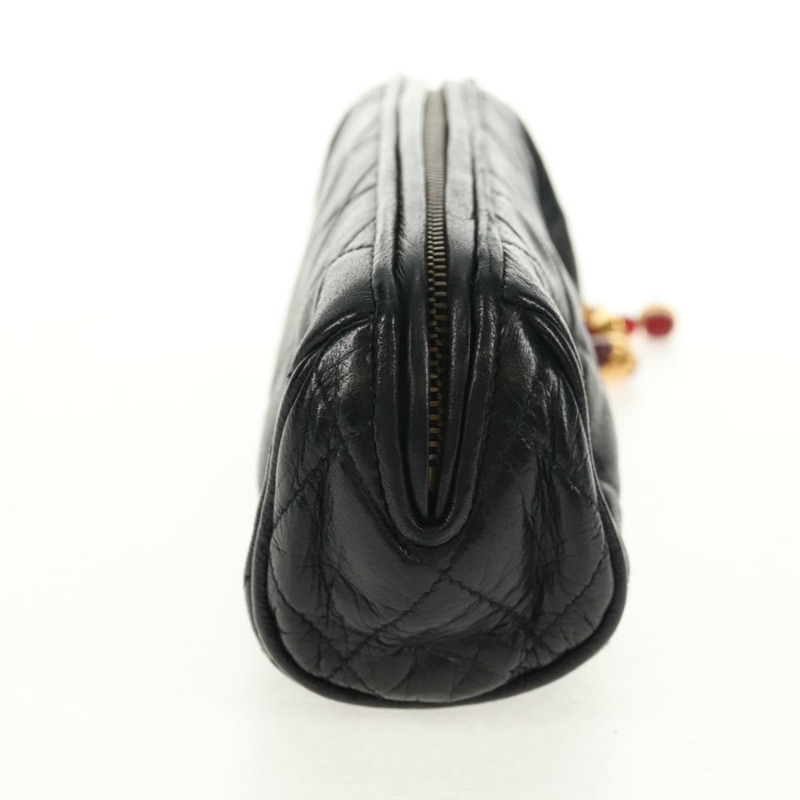 【日本直送】香奈兒 (CHANEL) Matelasse Gribois 羊皮手拿包，黑色金色雙C標誌，貨號 146354V-2