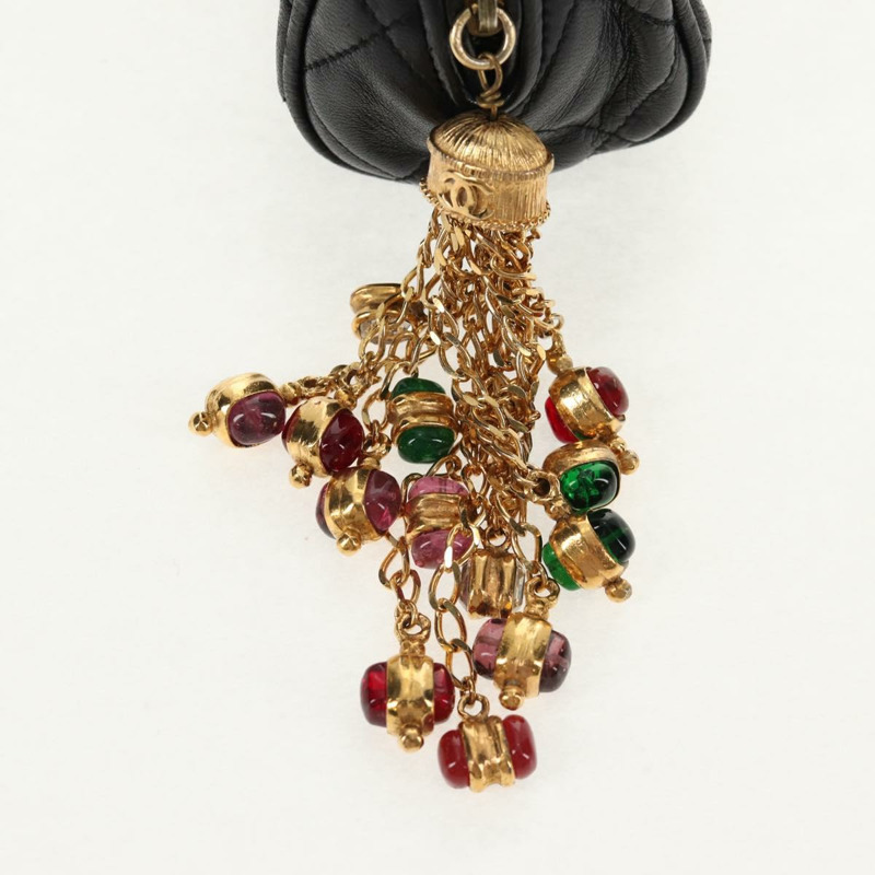 【日本直送】香奈兒 (CHANEL) Matelasse Gribois 羊皮手拿包，黑色金色雙C標誌，貨號 146354V-7