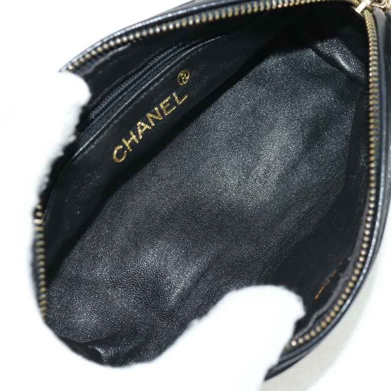【日本直送】香奈兒 (CHANEL) Matelasse Gribois 羊皮手拿包，黑色金色雙C標誌，貨號 146354V-9