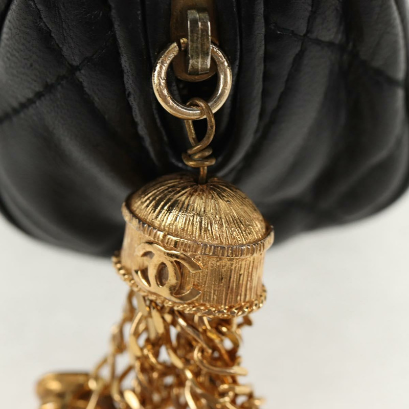 【日本直送】香奈兒 (CHANEL) Matelasse Gribois 羊皮手拿包，黑色金色雙C標誌，貨號 146354V-16