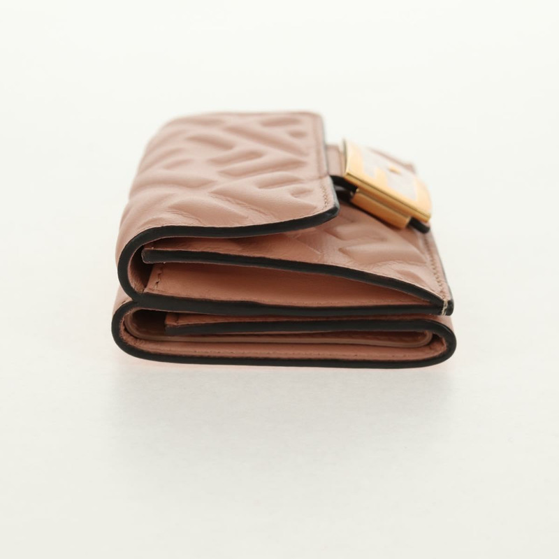 【日本直送】FENDI Zucca帆布三折皮夾 皮革 粉紅色 金飾 正品 BA6630M-2