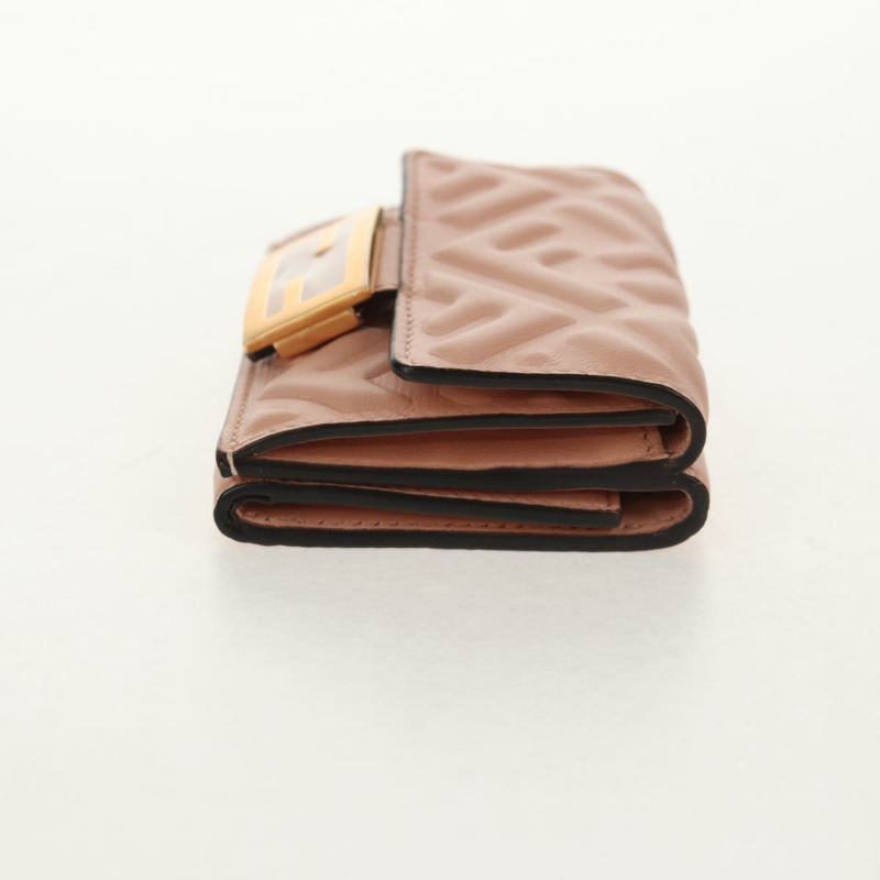 【日本直送】FENDI Zucca帆布三折皮夾 皮革 粉紅色 金飾 正品 BA6630M-3
