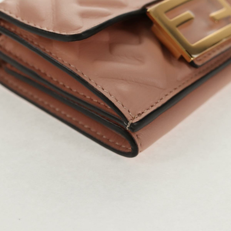 【日本直送】FENDI Zucca帆布三折皮夾 皮革 粉紅色 金飾 正品 BA6630M-6