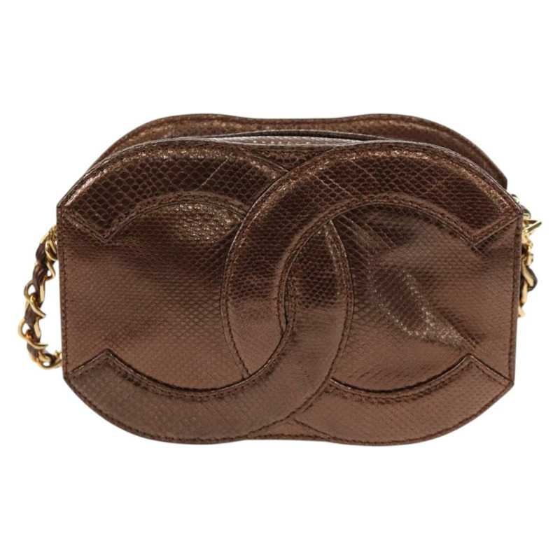 【日本直送】香奈兒 COCO 標誌鏈條肩背包，魚子醬紋皮革，古銅金色，CC 標誌，正品編號 142318V-1