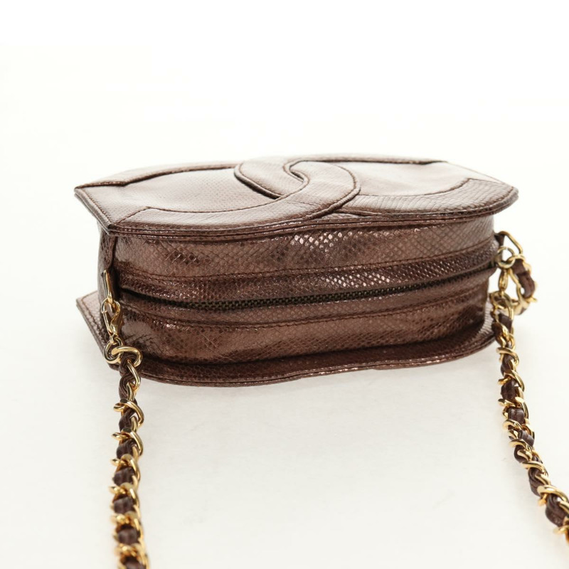 【日本直送】香奈兒 COCO 標誌鏈條肩背包，魚子醬紋皮革，古銅金色，CC 標誌，正品編號 142318V-5