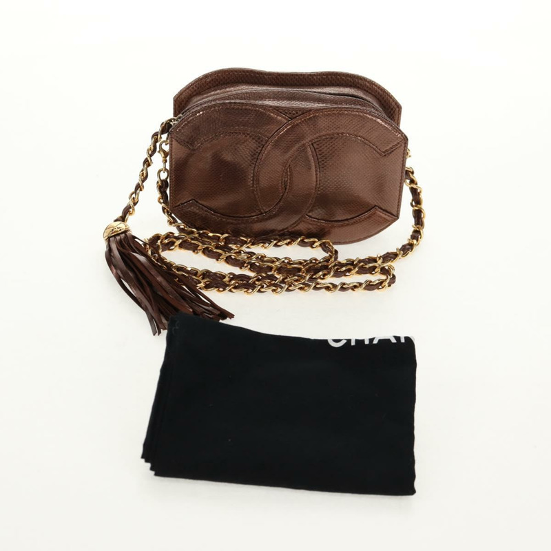 【日本直送】香奈兒 COCO 標誌鏈條肩背包，魚子醬紋皮革，古銅金色，CC 標誌，正品編號 142318V-11