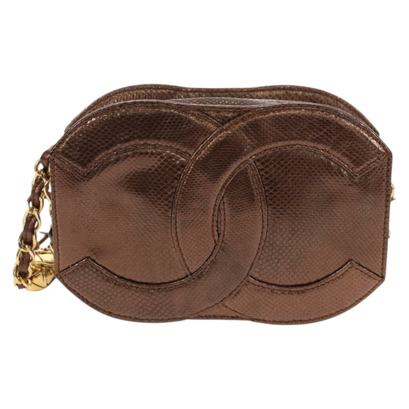 【日本直送】香奈兒 COCO 標誌鏈條肩背包，魚子醬紋皮革，古銅金色，CC 標誌，正品編號 142318V-12