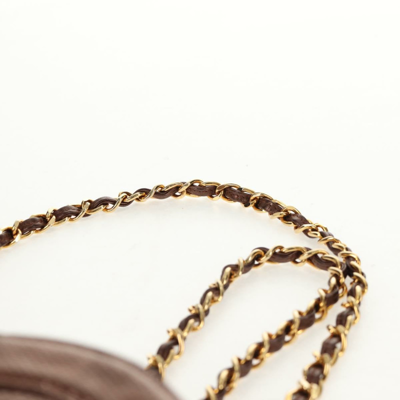 【日本直送】香奈兒 COCO 標誌鏈條肩背包，魚子醬紋皮革，古銅金色，CC 標誌，正品編號 142318V-13