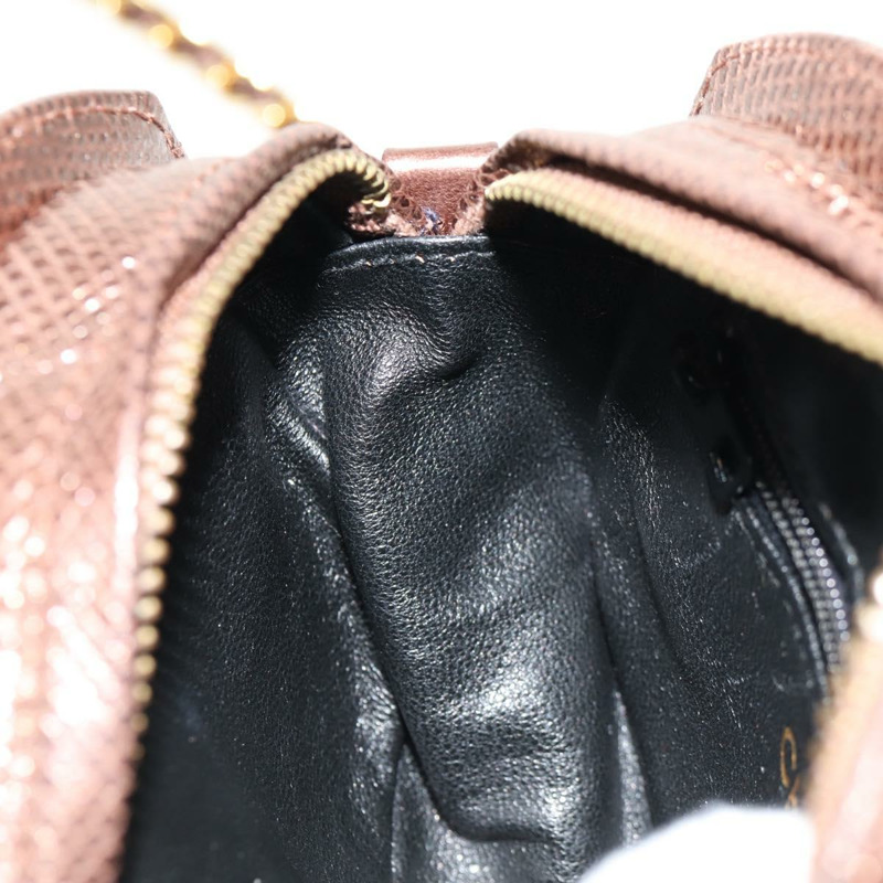 【日本直送】香奈兒 COCO 標誌鏈條肩背包，魚子醬紋皮革，古銅金色，CC 標誌，正品編號 142318V-22