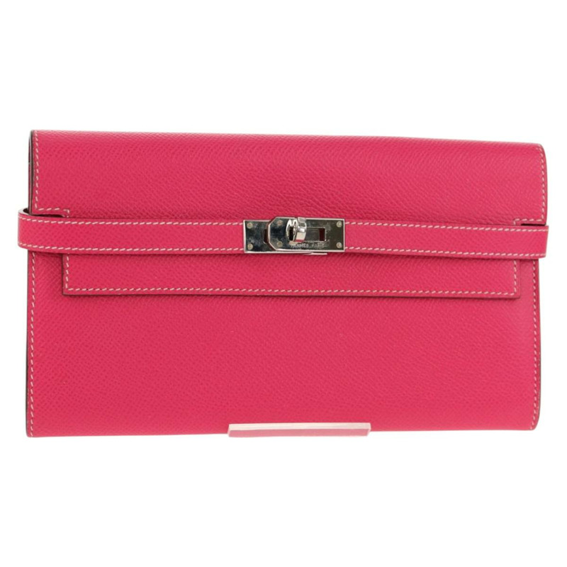 【日本直送】愛馬仕 Kelly 長皮夾，粉紅色銀色真皮，正品 141187M-0