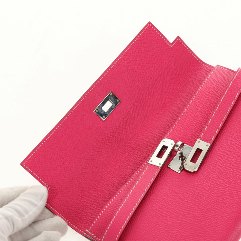 【日本直送】愛馬仕 Kelly 長皮夾，粉紅色銀色真皮，正品 141187M-6