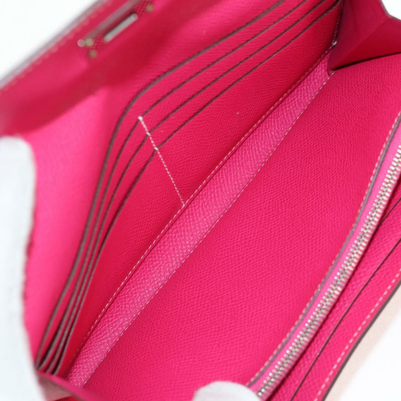 【日本直送】愛馬仕 Kelly 長皮夾，粉紅色銀色真皮，正品 141187M-7