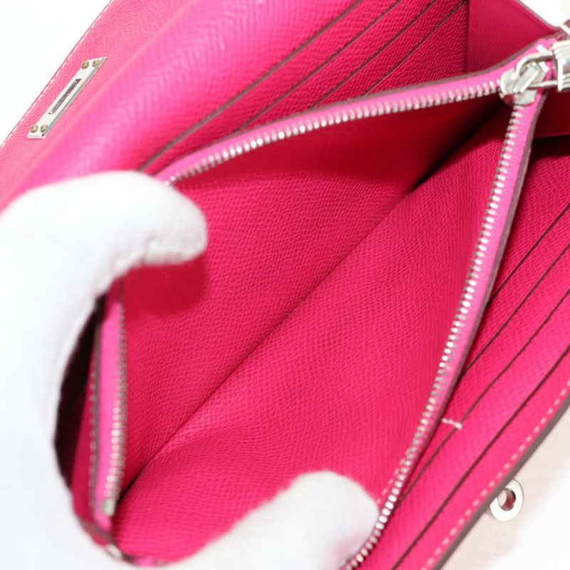 【日本直送】愛馬仕 Kelly 長皮夾，粉紅色銀色真皮，正品 141187M-8